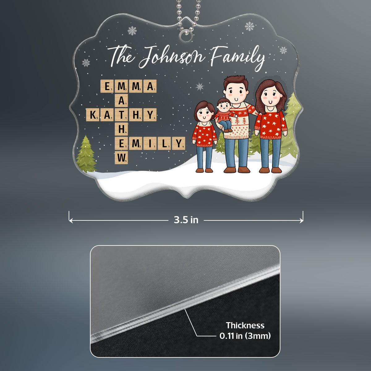 Comic Family Crossword Puzzle Art Personalized Acrylic Ornament