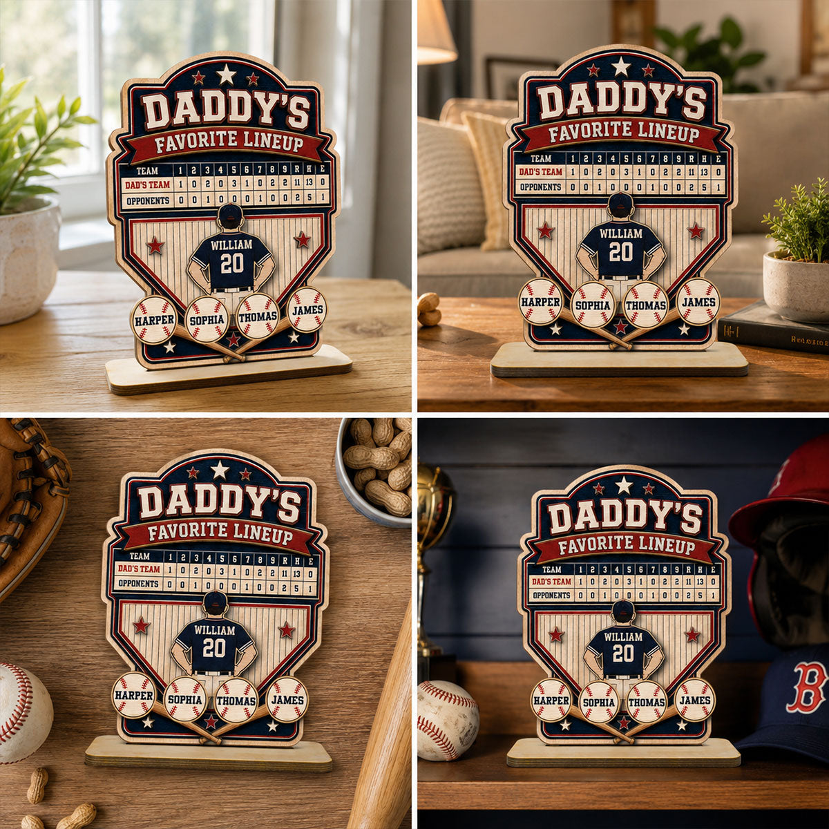Baseball Dad Favorite Lineup - Personalized Wooden Plaque - Father's Day Gift for Dad, Husband
