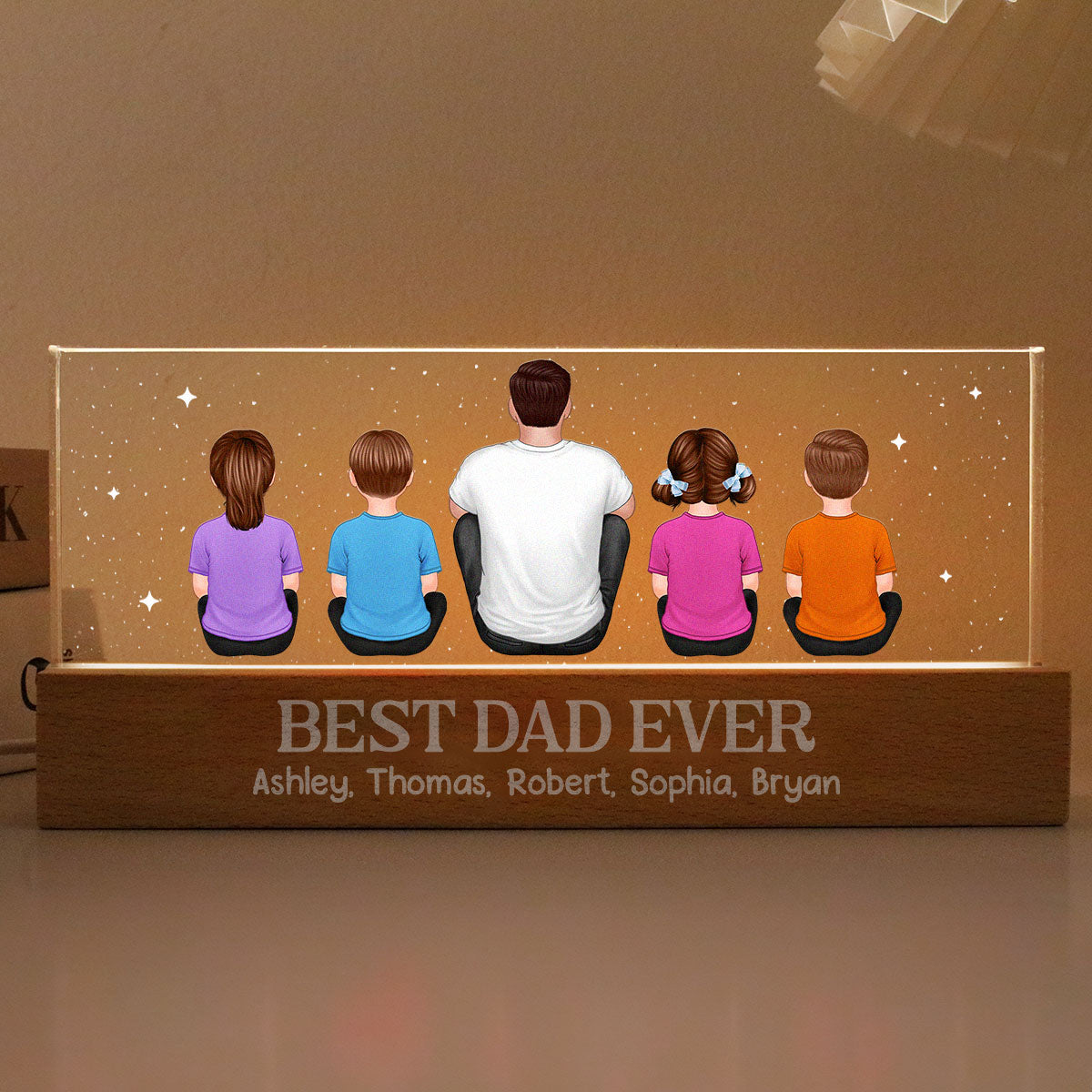 Best Dad Grandpa Ever Sitting Back View Personalized Acrylic LED Night Light