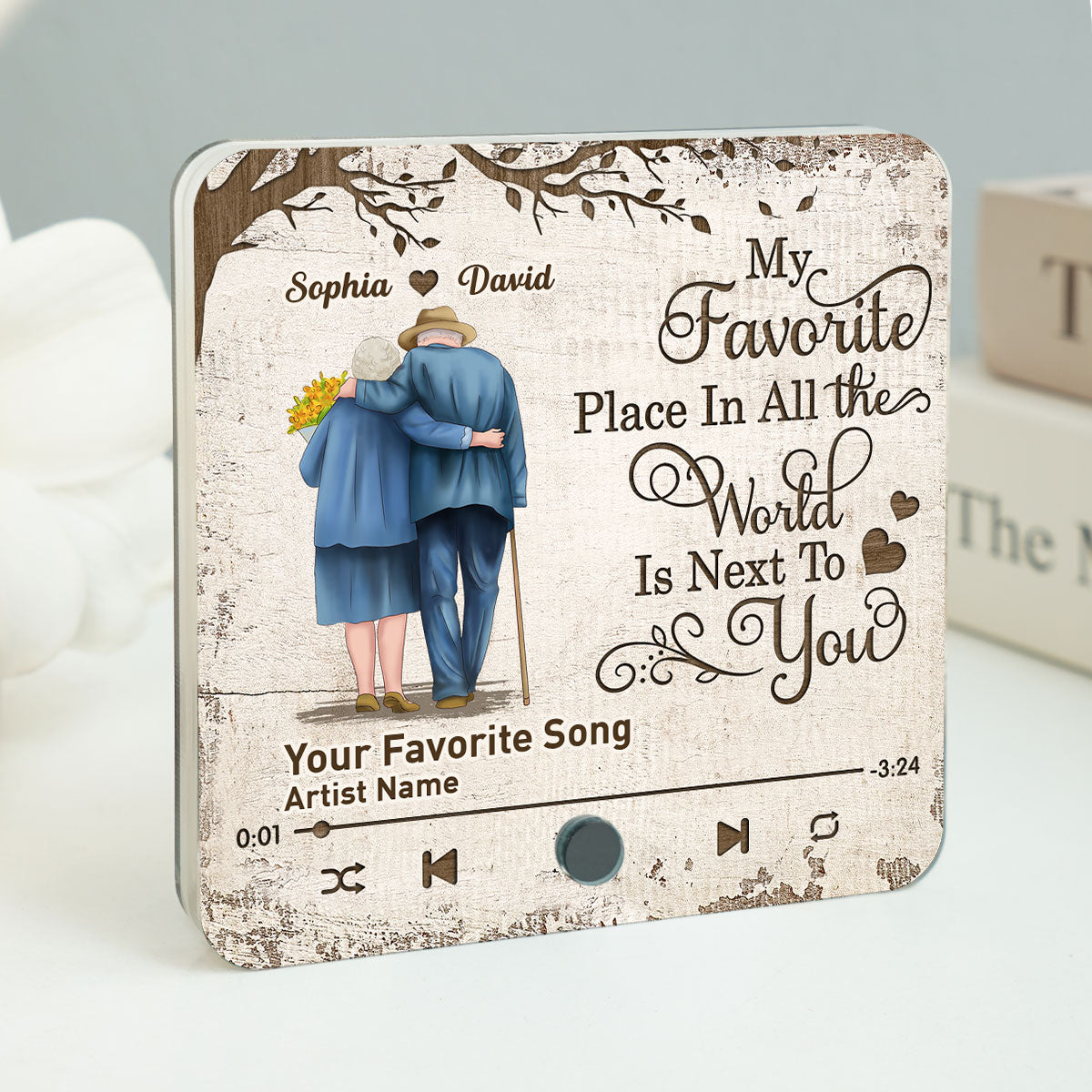 Favorite Place In The World Old Couple Walking Back View Personalized Music Fridge Magnet,  Gift For Him, For Her