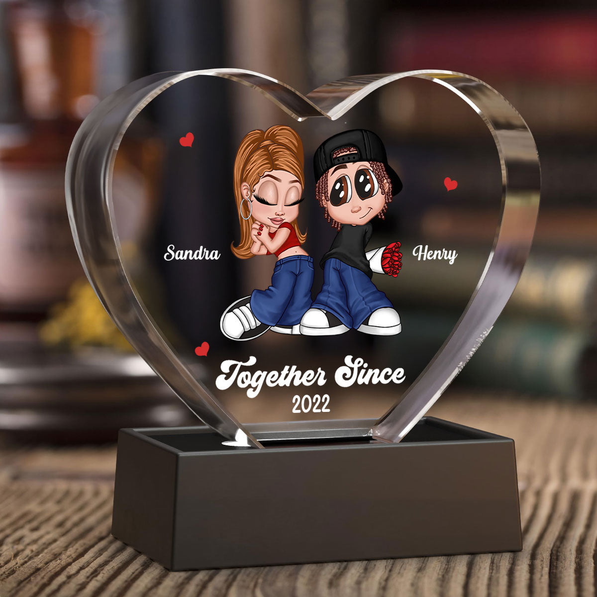 Y2K Couple Personalized Premium Crystal Heart LED, Gift For Him, Gift For Her
