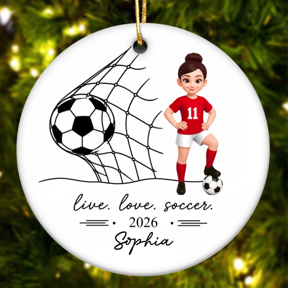 Live Love Soccer Girl Boy - Personalized Ceramic Ornament - Christmas Gift For Daughter, Gift For Son