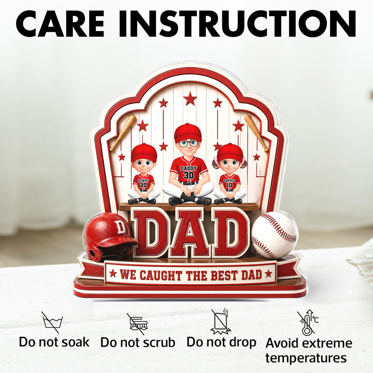 Baseball Best Dad & Kids - Personalized Acrylic Block Plaque - Father's Day Gift For Dad, Husband