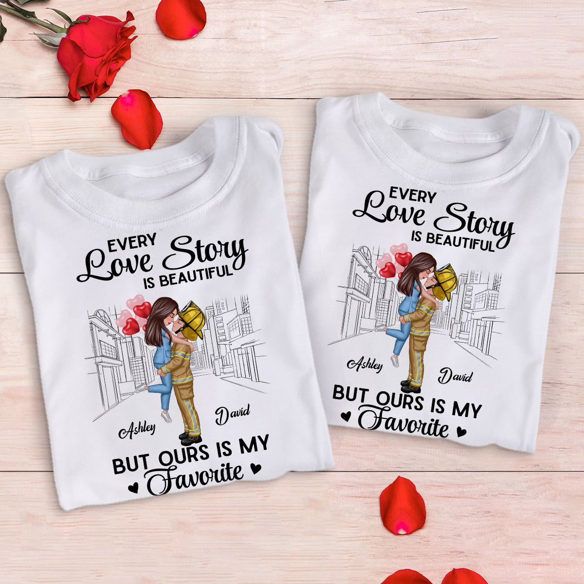 Our Love Story Is The Best Couple Hugging Kissing Gifts by Occupation Gift For Her Gift For Him Firefighter, Nurse, Police Officer Personalized Matching Shirts
