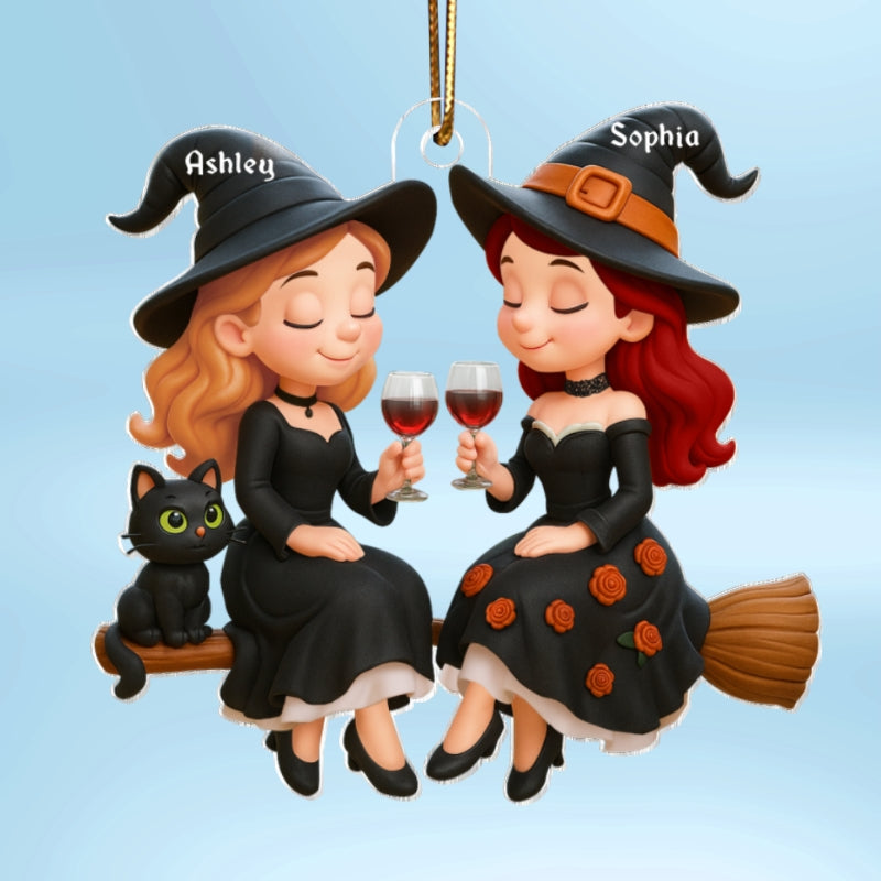 Witch Besties 3D Effect Personalized Acrylic Ornament, Halloween Decoration