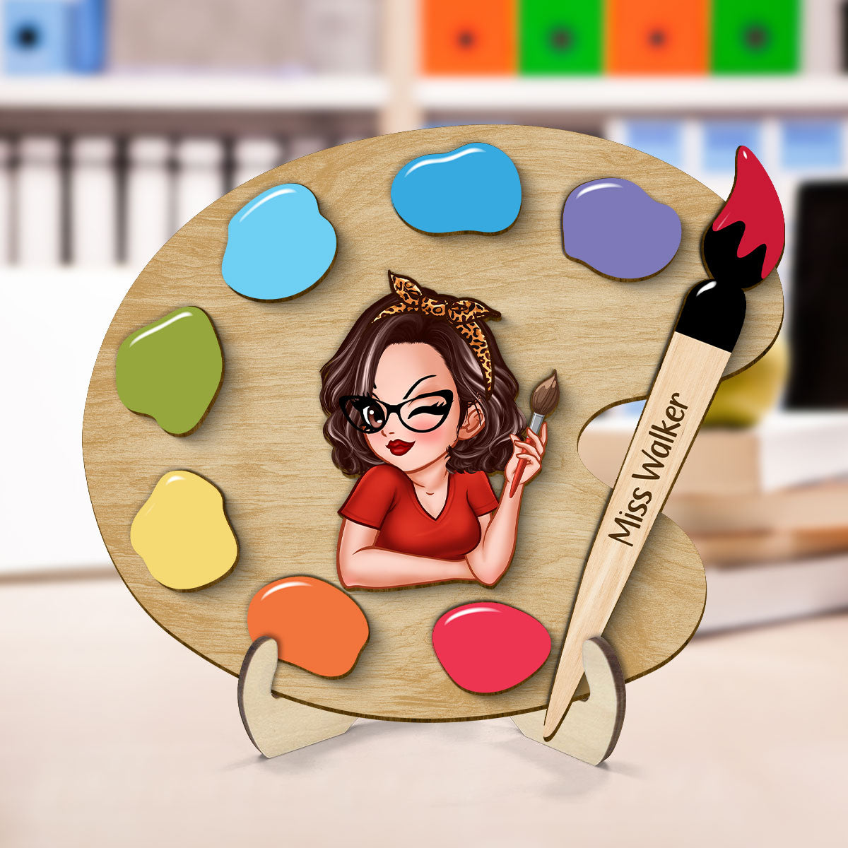 Art Teacher Palette Personalize 2-Layer Wooden Plaque, Back To School Gift