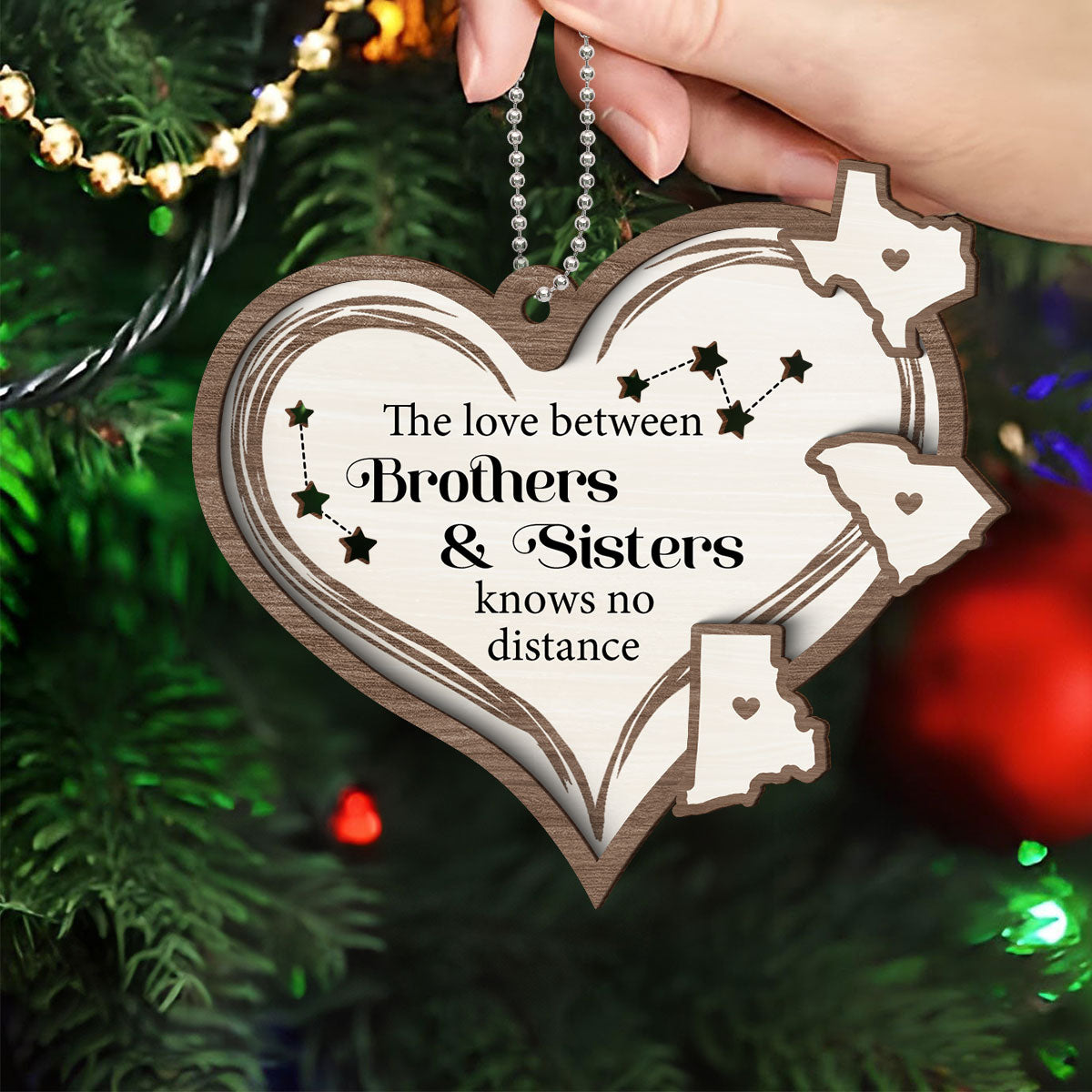 The Love Between Brothers & Sisters Knows No Distance, Long Distance Togetherness Christmas Personalized 2-Layer Wooden Ornament
