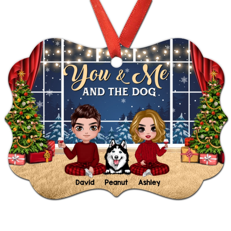 Couple And Dogs Sitting By Window Personalized Christmas Ornament