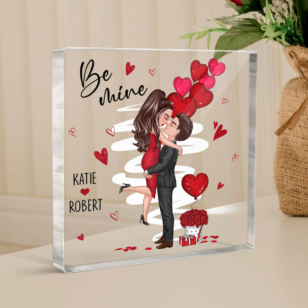 Be Mine Doll Couple Kissing Personalized Acrylic Block Plaque - Gift For Him Gift For Her