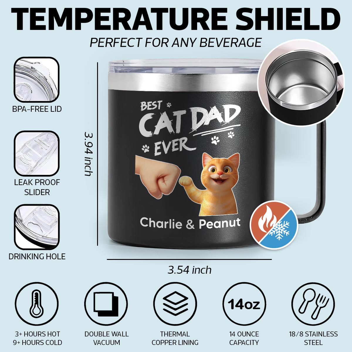 Best Cat Dad Ever Personalized Stainless Steel Tumbler With Handle, Unique 2025 Father's Day Gift For Cat Lovers