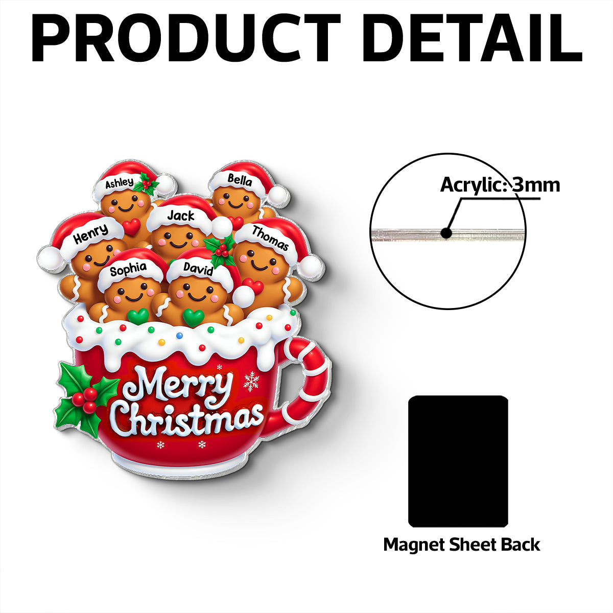 Merry Christmas Gingerbread Family Personalized Acrylic Fridge Magnet