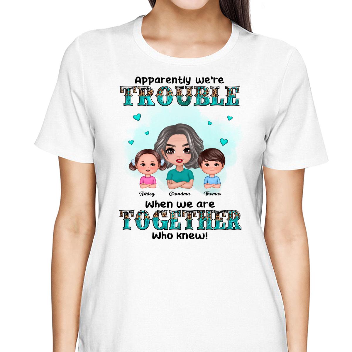 Teal And Leopard Doll Grandma Grandkids Trouble Together Personalized shirt