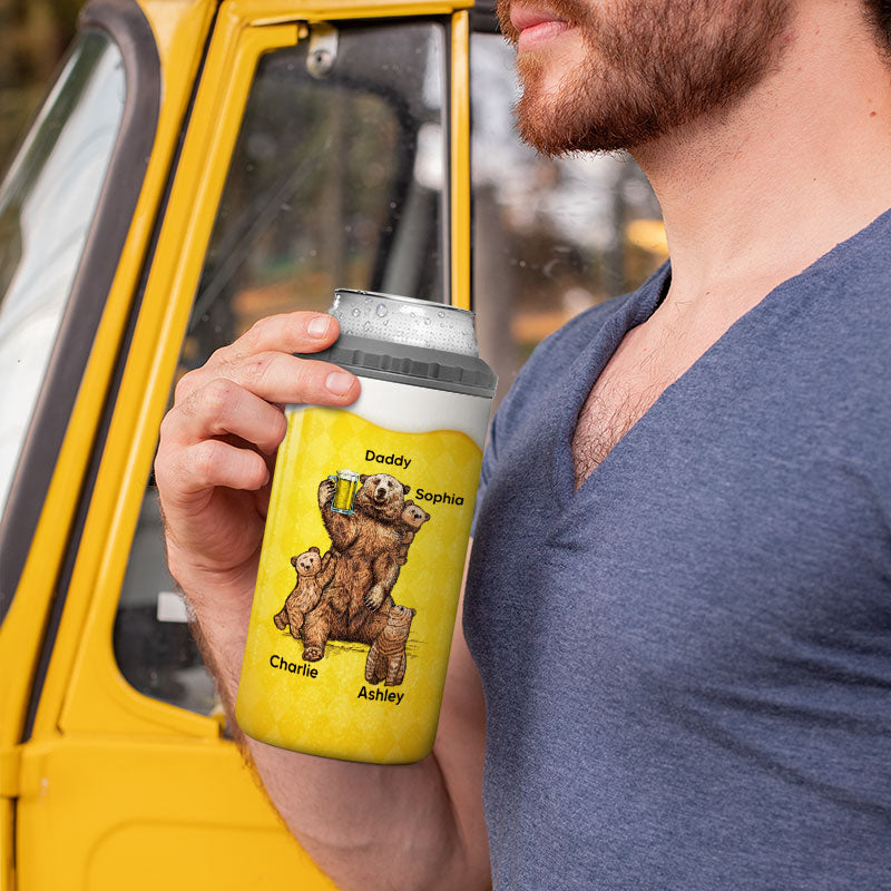 Papa Bear Beer Funny Gift For Dad Grandpa Personalized 4 In 1 Can Cooler
