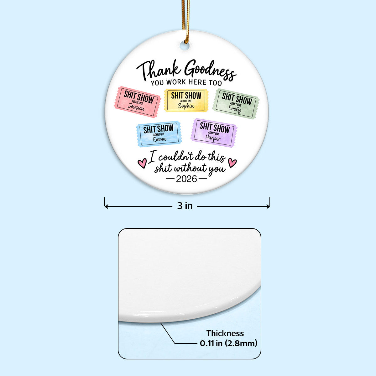 Thank Goodness You Work Here Too – Personalized Ceramic Ornament – Funny Christmas Gift For Coworkers, Work Besties, Team Members