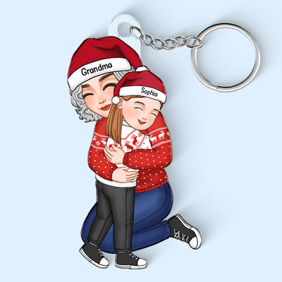 Cute Grandma Hugging GrandKid Christmas Gift For Granddaughter Grandson Personalized Acrylic Keychain