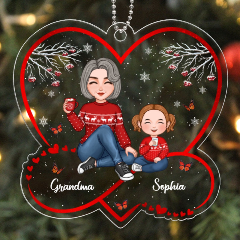 Infinity Heart Cute Grandma Grandkid Sitting Christmas Gift For Granddaughter Grandson Personalized Acrylic Ornament