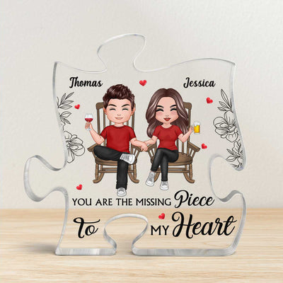 Doll Couple Sitting Front View Personalized Puzzle Acrylic Plaque - Gift For Him Gift For Her