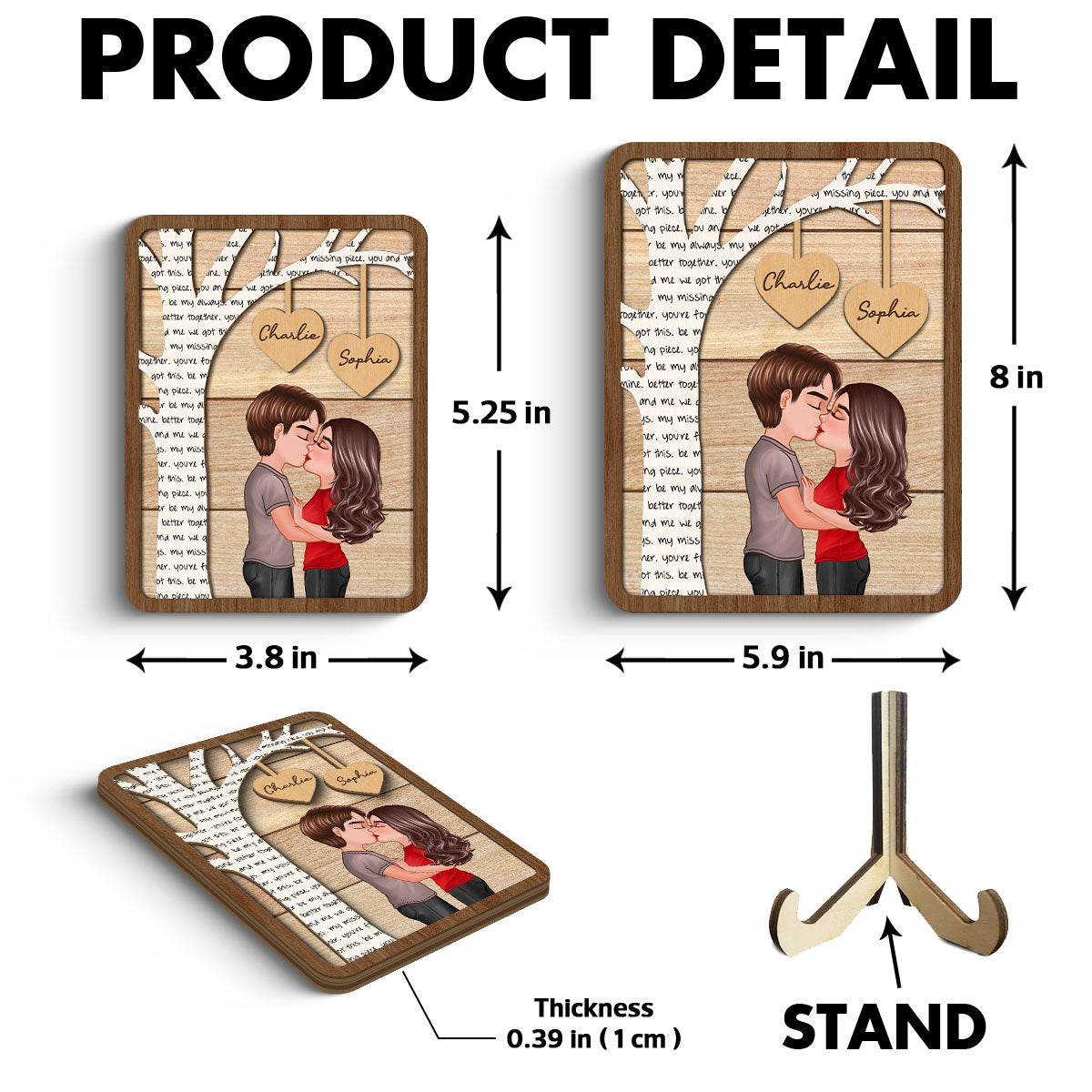 Couple Kissing Under Text Tree Personalized 2-layer Wooden Plaque,  Gift For Him, For Her
