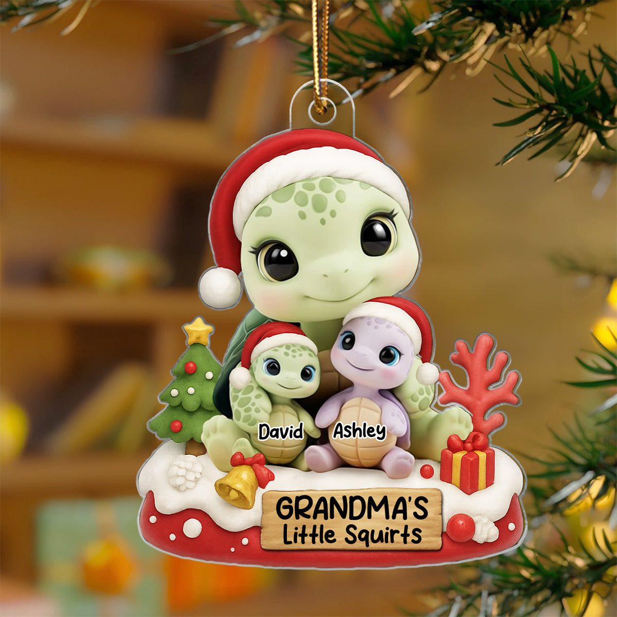 Grandma's Little Squirt Turtle Personalized Acrylic Ornament, Christmas Gift for Grandma