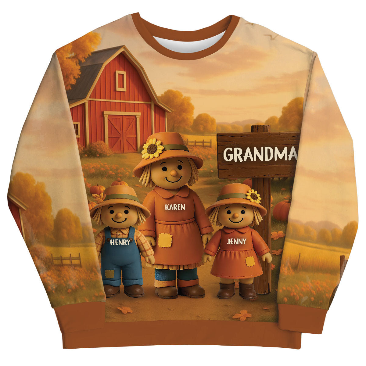 Grandma Grandkids Scarecrow Personalized 3D Effect Sweatshirt, Fall Season Gift for Grandma
