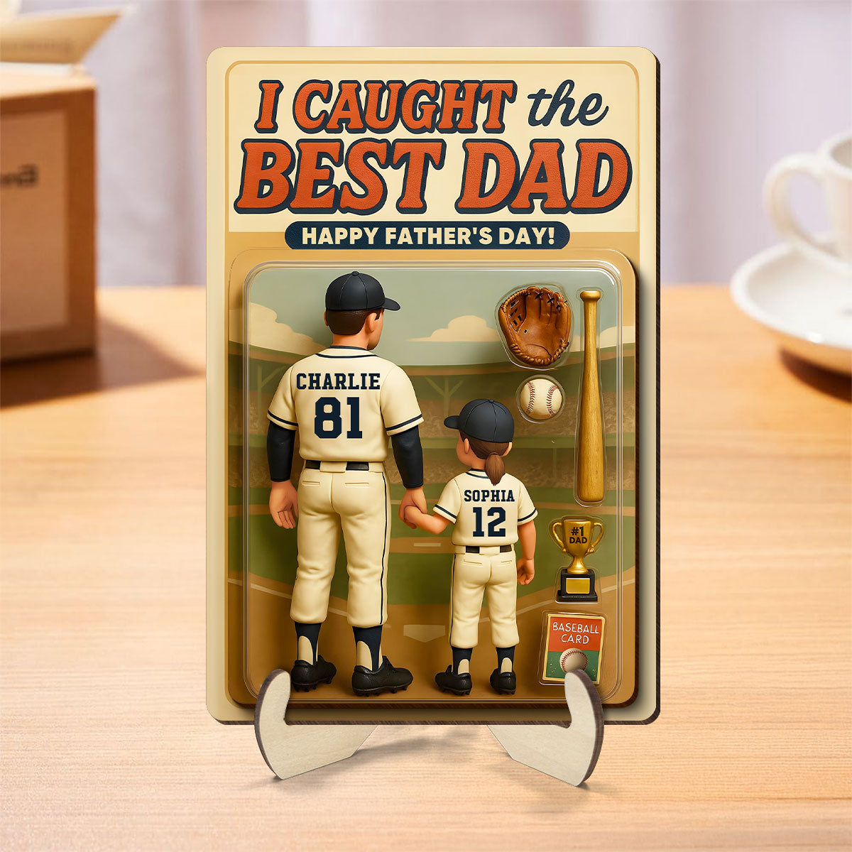 We Caught the Best Dad Baseball Custom Figure Personalized 2-Layered Wooden Plaque, Father's Day Gift for Dads