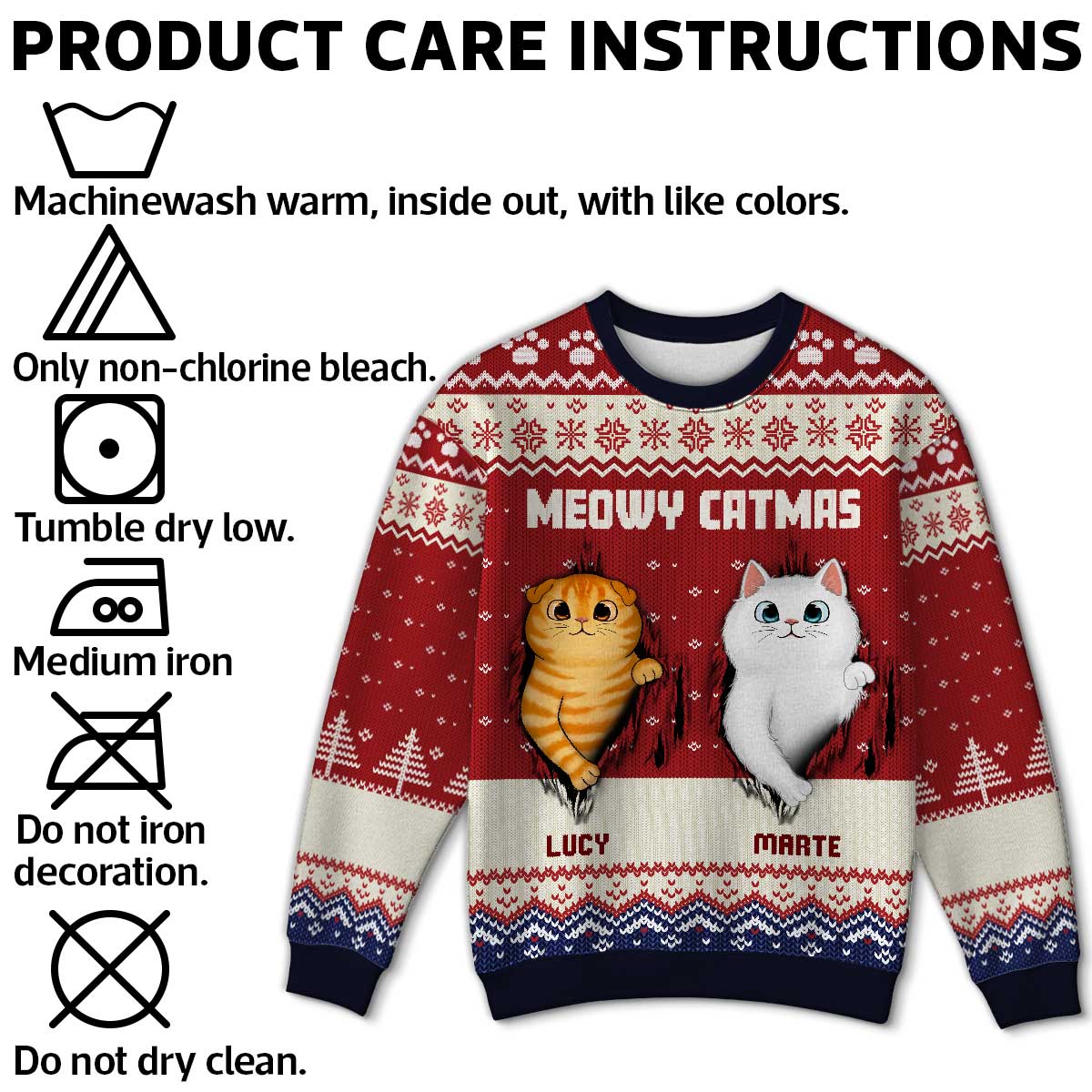 Fluffy Cat Tearing Funny Gift For Cat Lover Personalized Faux Knit Ugly Sweater