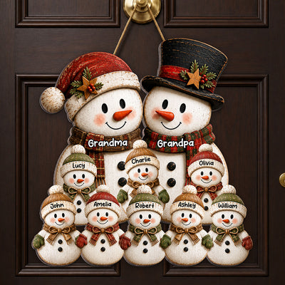 Rustic Grandpa Grandma Grandkids Snowman - Personalized Wood Sign - Christmas Decoration For Grandparents