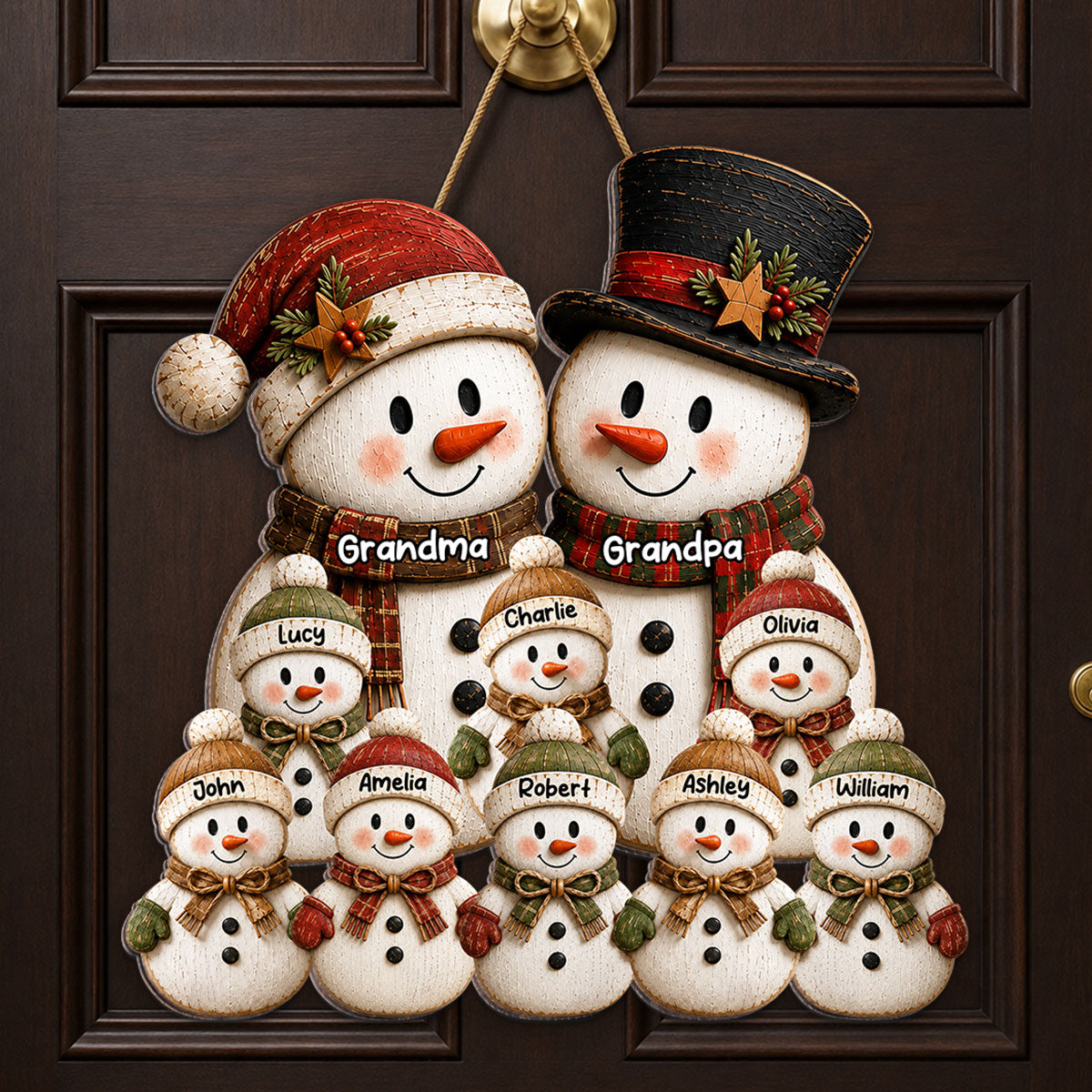 Rustic Grandpa Grandma Grandkids Snowman - Personalized Wood Sign - Christmas Decoration For Grandparents