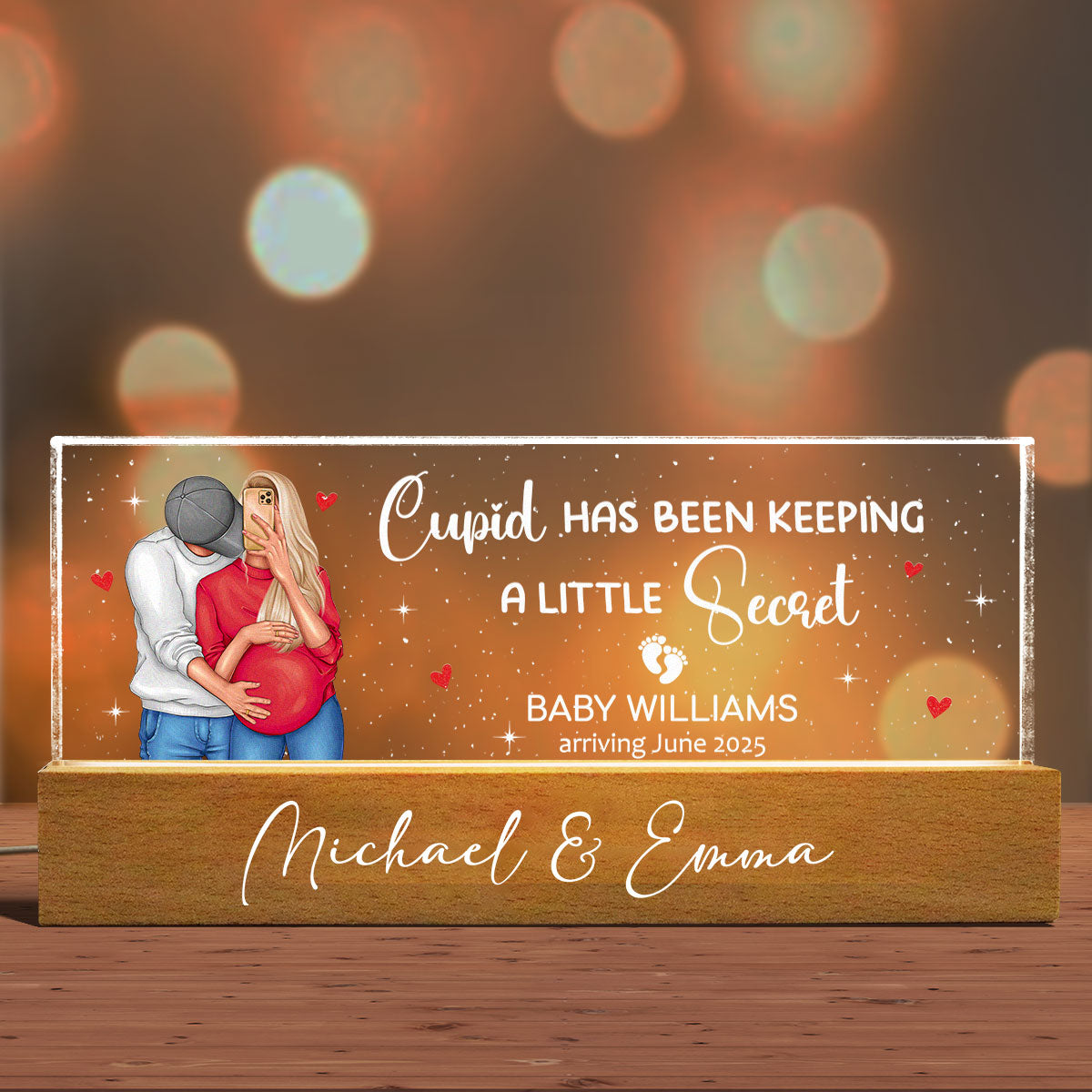 Hugging Couple, Expecting Parents, Pregnancy Couple Personalized Acrylic Block LED Night Light,  Gift, Pregnancy Announcement