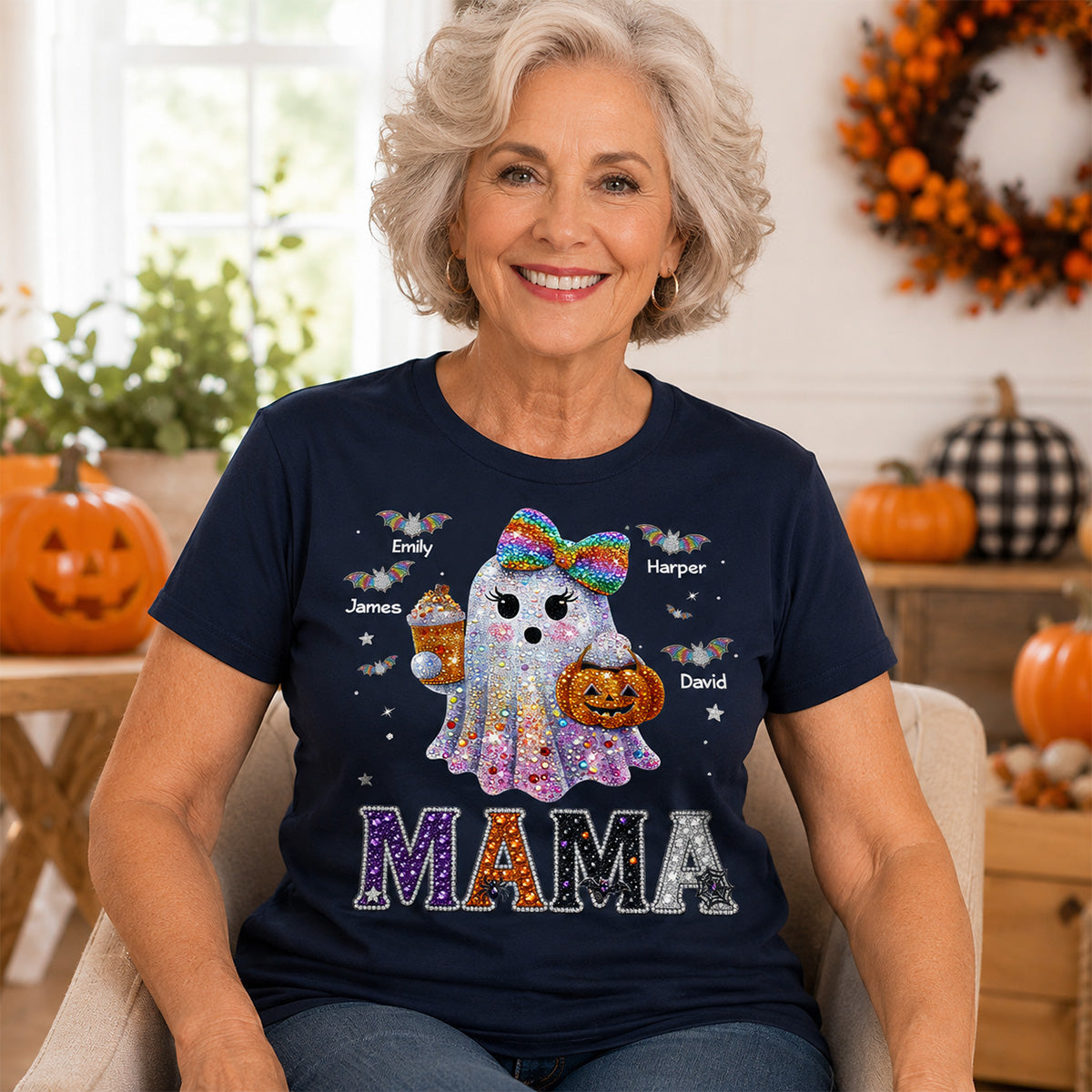 Boo Grandma Halloween Rhinestones Effect - Personalized Shirt - Halloween Gift For Grandma