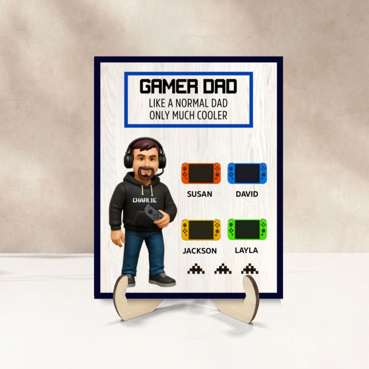 Gamer Dad Much Cooler Personalized 2-Layered Wooden Plaque, Father's Day Gift for Gamer Dads