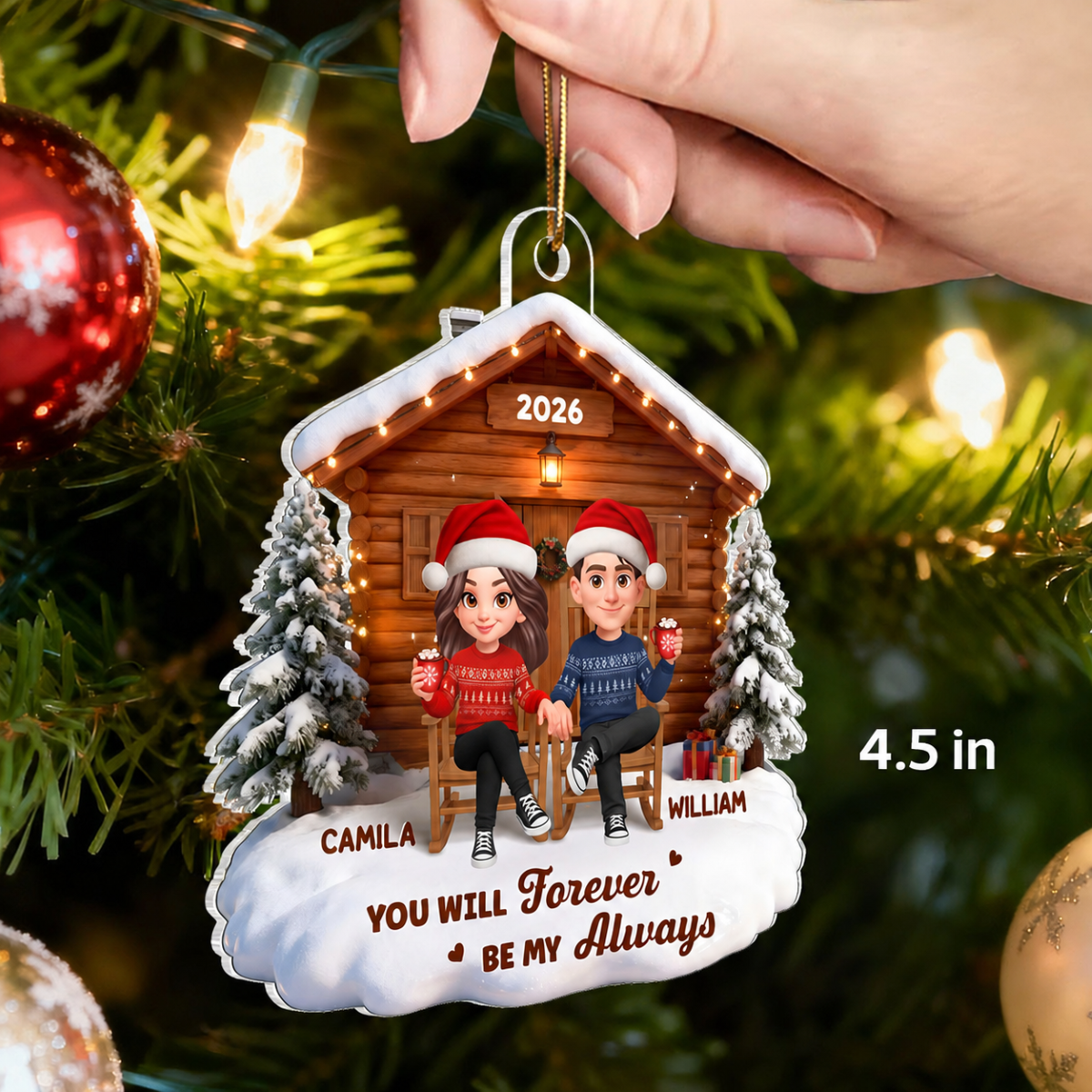 3D Effect Couple Cabin - Personalized Acrylic Car Hanger - Heartfelt Gift For Couple, For Him, For Her