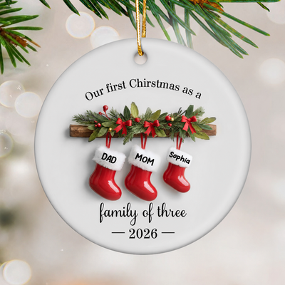 Family Christmas Stockings 3D Effect - Personalized Ceramic Ornament - Christmas Tree Decor For Family