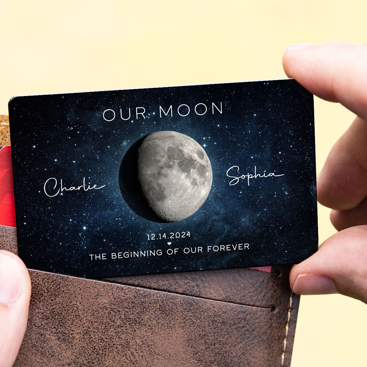 Our Moon Couple Gift Moon Phase Art Anniversary Gift For Him Personalized Metal Wallet Card