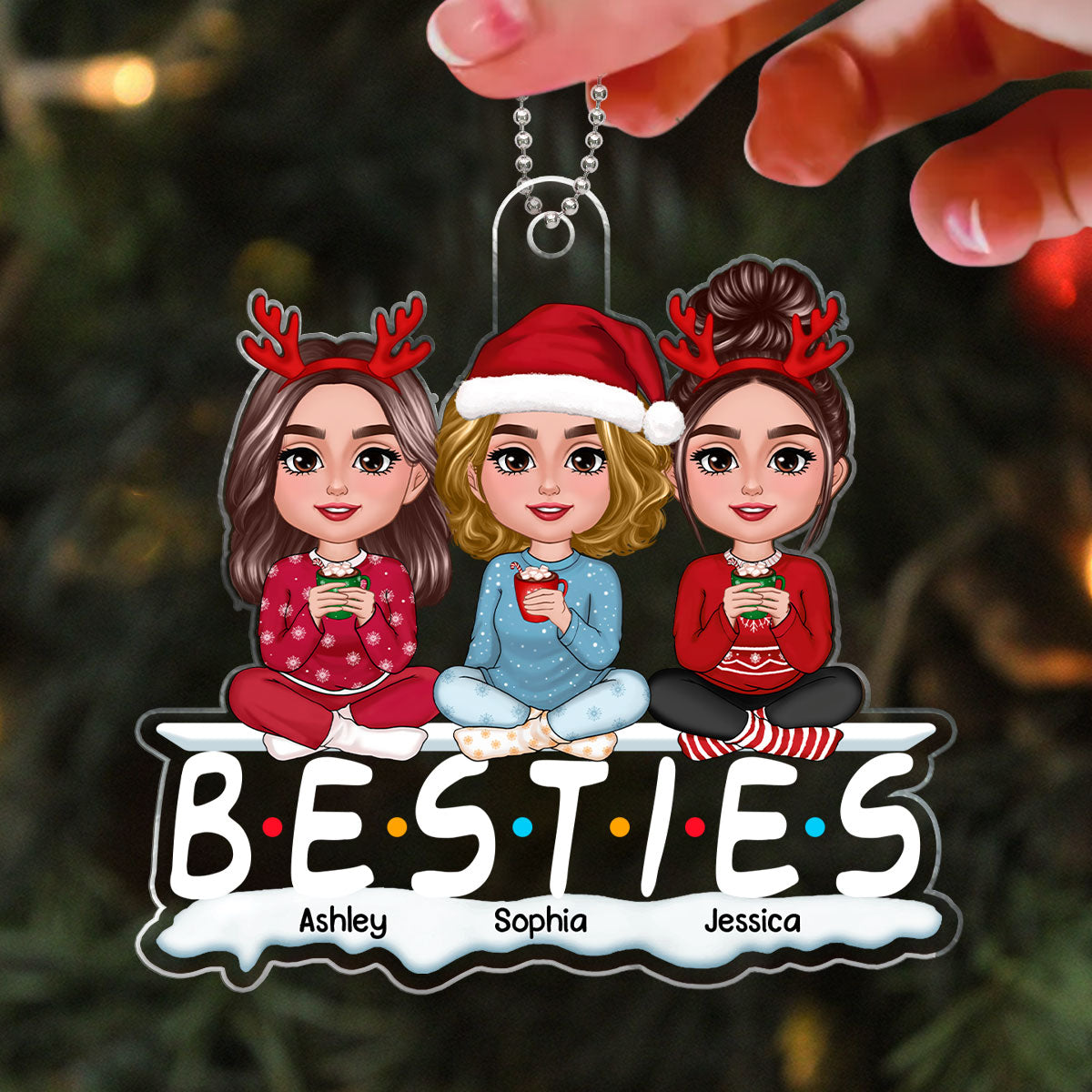 Besties Sisters Friends Sitting Together Personalized Acrylic Ornament