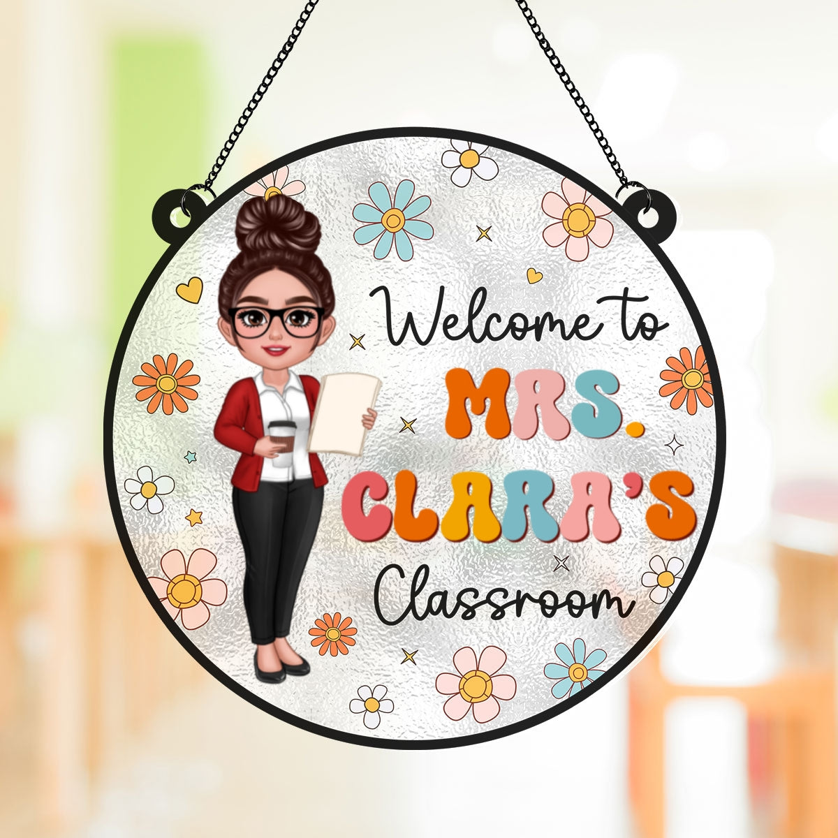 Teacher Flowers Welcome To Classroom Personalized Acrylic Suncatcher