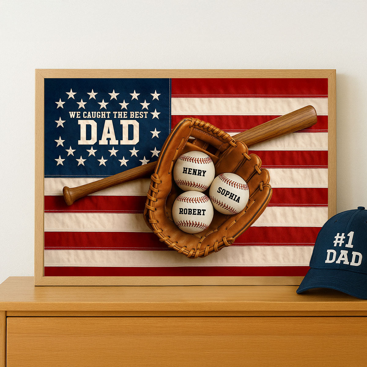 Nation Flag We Caught The Best Dad Baseball 3D Effect Personalized Poster, Unique Father's Day Gift For Dad
