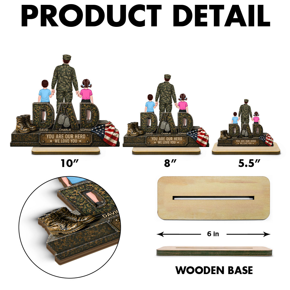 Army Dad You Are Our Hero - Personalized 2-Layered Wooden Plaque - Father's Day Gift For Dad, Husband