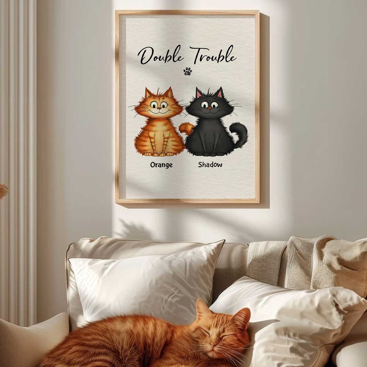 Double Trouble Quirky Cats Home Decor For Cat Lover Personalized Poster