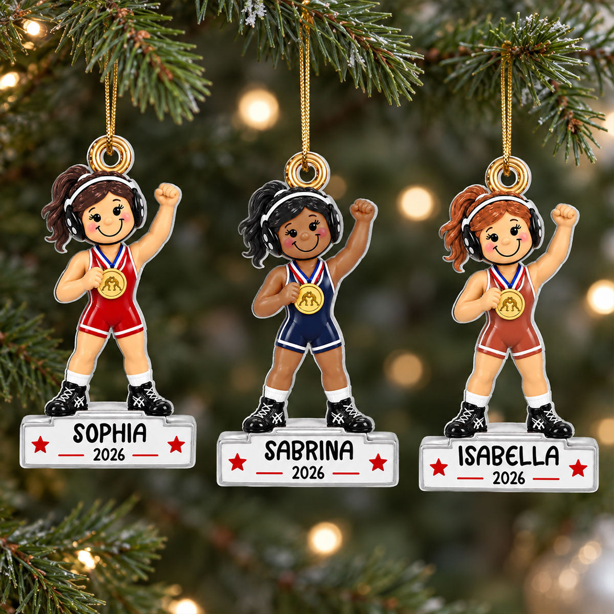 Wrestling Girl Champion 2D Flat - Personalized Acrylic Ornament - Gift For Daughter, Wrestling Keepsake, Wrestling Lovers Gift