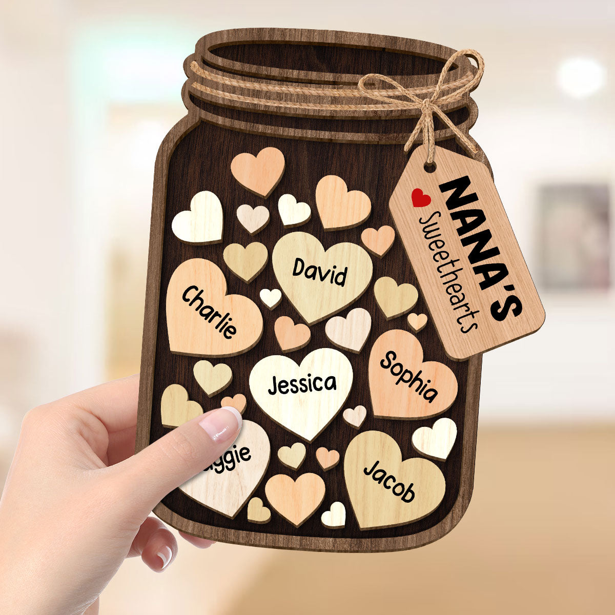 Grandma Mom Sweethearts Mason Jar Personalized 2-layer Wooden Plaque