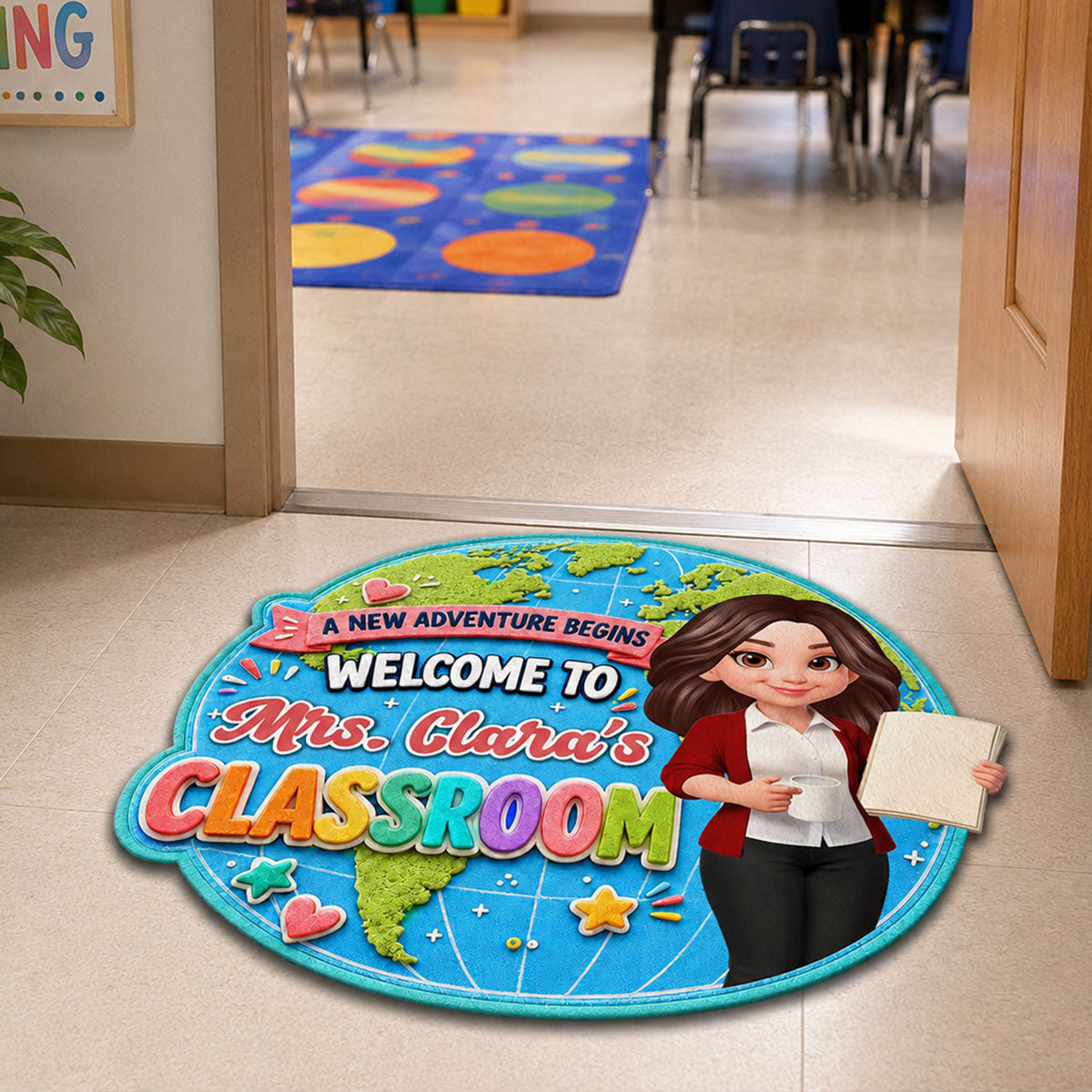 Globe Teacher Welcome To Classroom - Personalized Doormat - Back To School Gift For Teacher, Classroom Decor