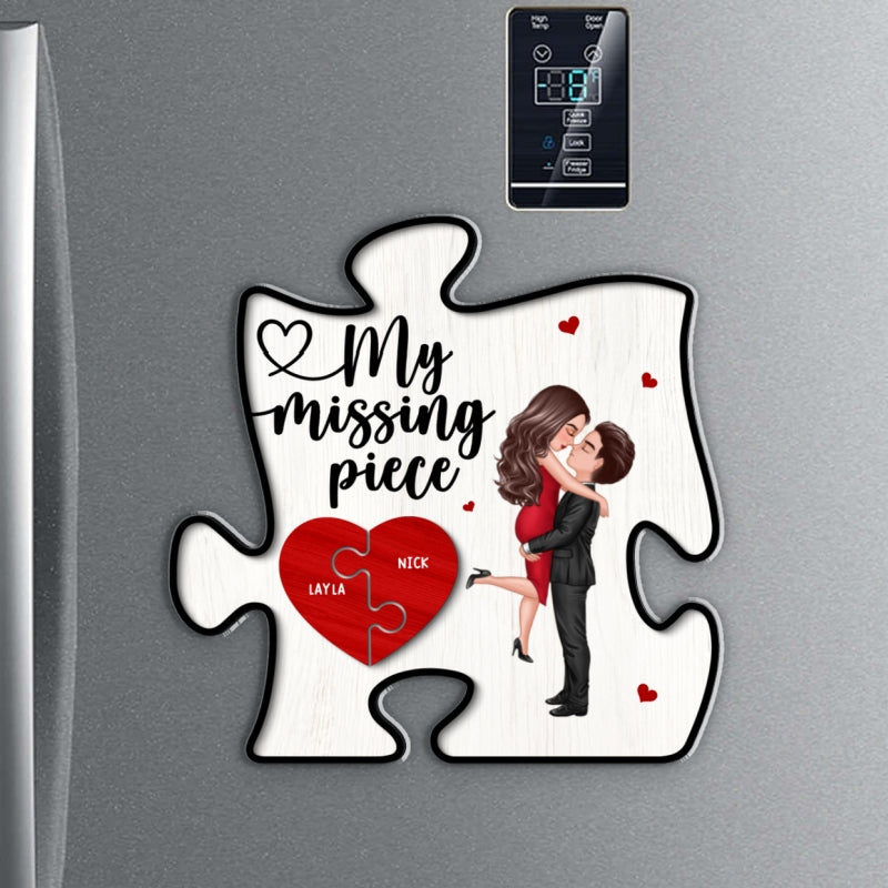 My Missing Piece Couple Hugging Kissing Puzzle Shaped Personalized Acrylic Fridge Magnet