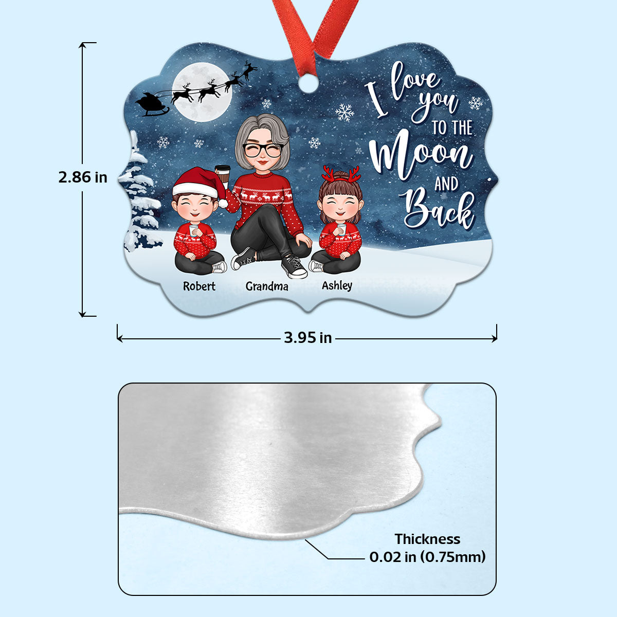 Cute Grandma Grandkids Sitting In Snow Night Personalized Christmas Ornament