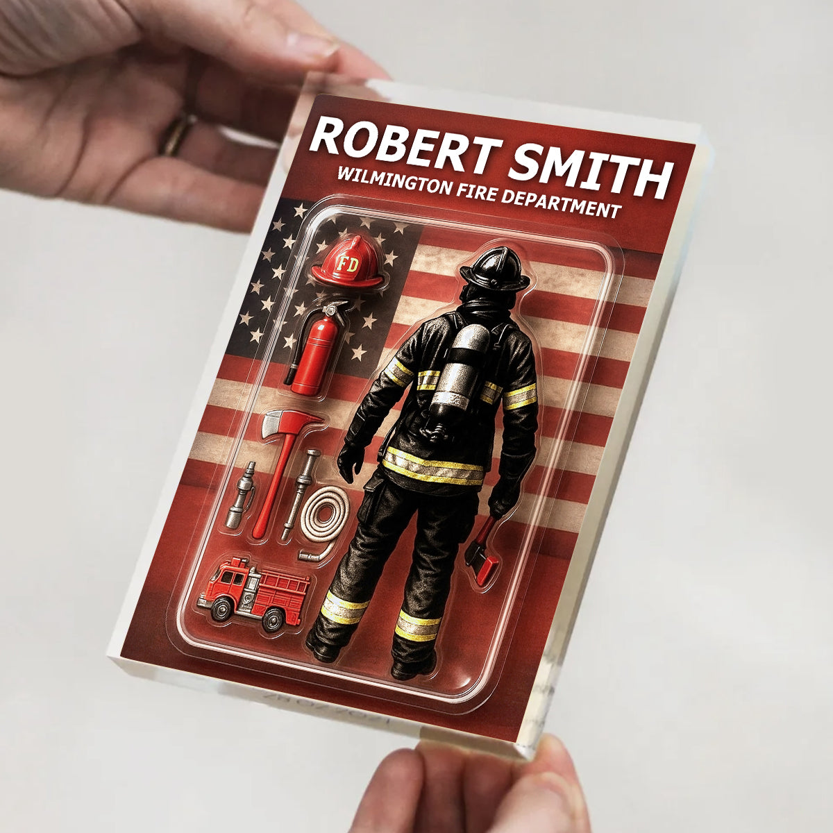 Firefighter Custom Figure Personalized Acrylic Block Plaque, Father's Day Gift for Dad, Gift for Husband