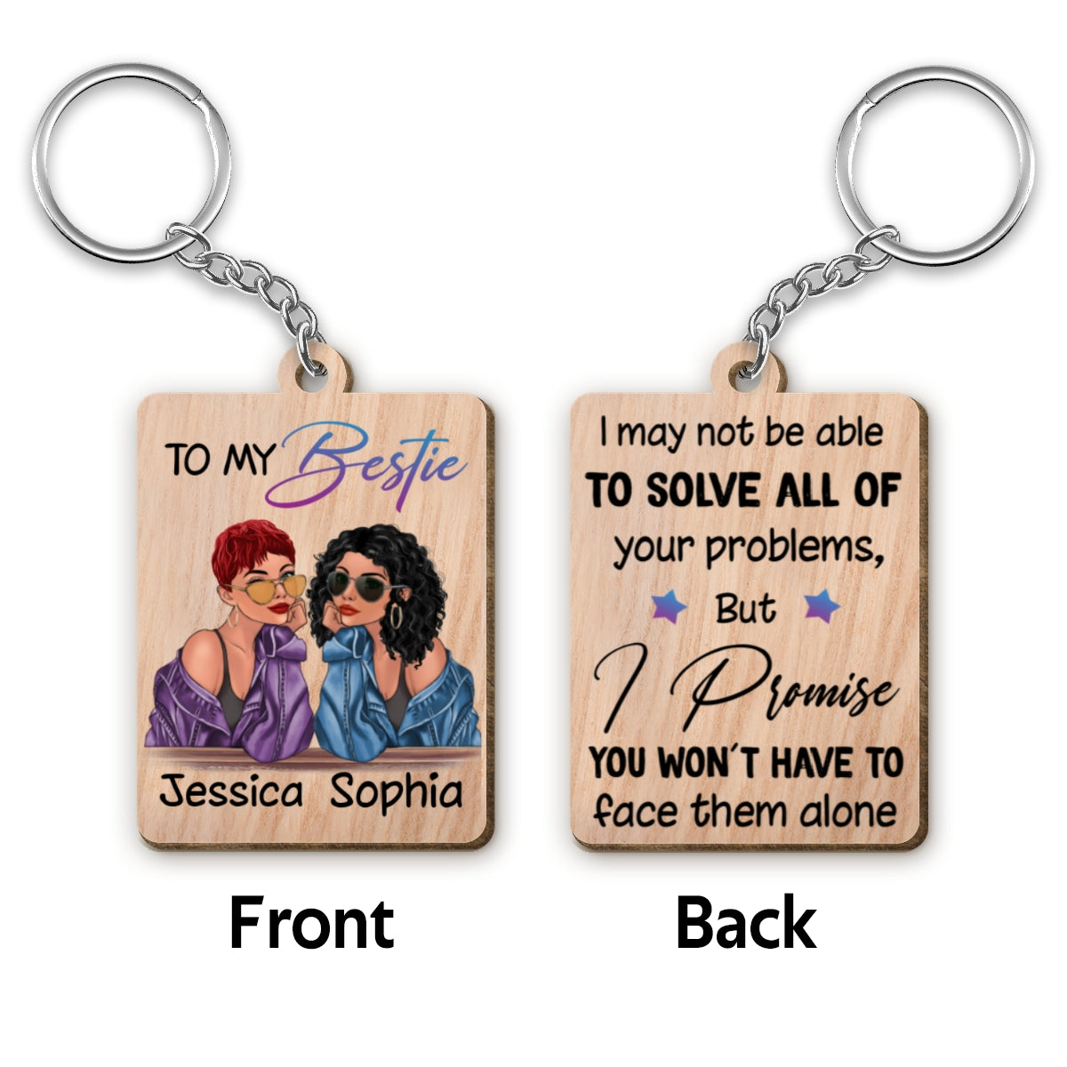 Fashion Besties To My Bestie Personalized Wooden Keychain