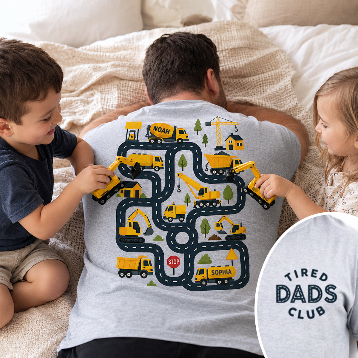 Tired Dads Club Construction Car Track Massage - Personalized Shirt - Funny Father Day Gift For Dad, Husband