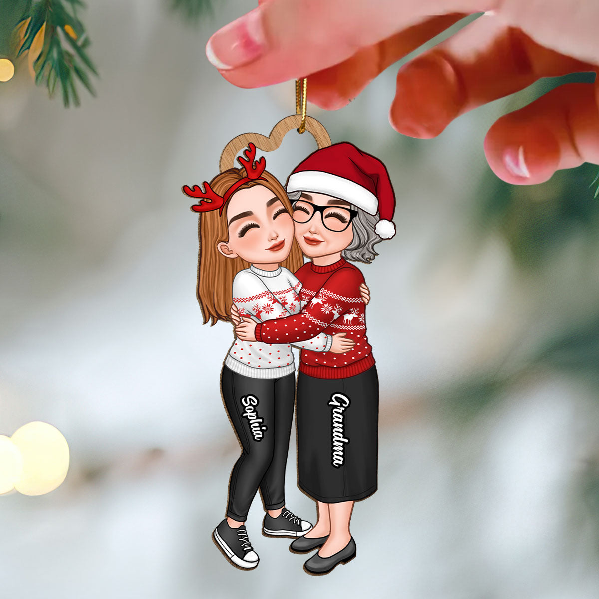 Grandma & Grandkid Hugging Christmas Gift For Teenage Adult Granddaughter Grandson Grandchildren Personalized Wooden Ornament