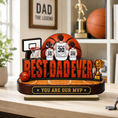 Best Dad Ever Basket Dad & Kids - Personalized 2-Layered Wooden Plaque - Father's Day Gift For Dad, Husband