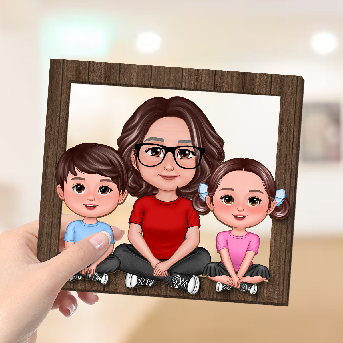 Grandma Grandkids Crossed Legs Frame Personalized 2-Layer Wooden Plaque